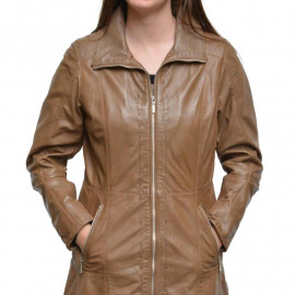 Mellemlang skindjakke - Tilbud