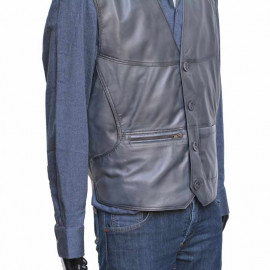 Grå herre skindvest med sidelommer