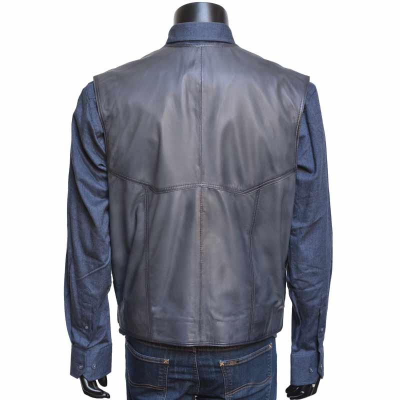 Grå herre skindvest med sidelommer