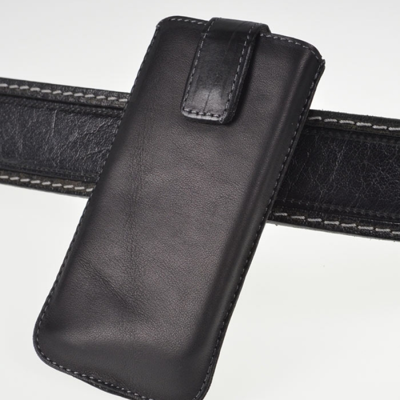 Sort iPhone 5 cover til montering i bælte - Ægte skind