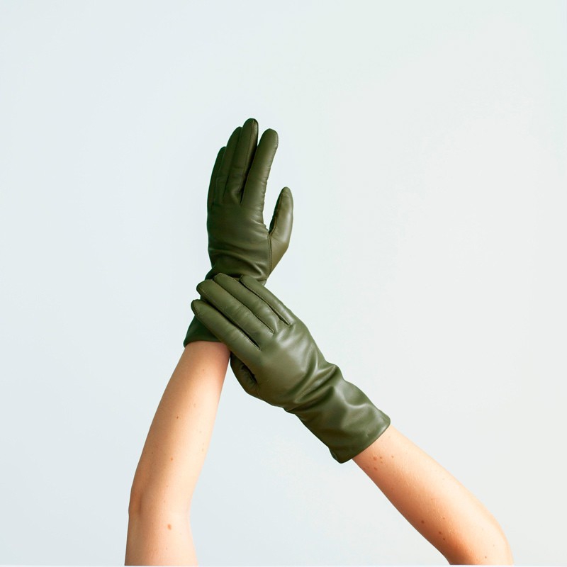 strategi Flere Ledningsevne Grøn dame skindhandske -Randers handsker - Strikfoer af uld