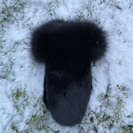 Svarta Sälskinnshandskar - Grönländsk säl - Fårskinnsfoder - Kant med blåräv