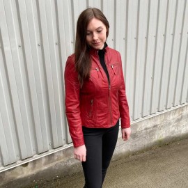 Rød skindjakke i blød lammeskind - Sporty design - God pasform