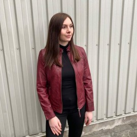 Bordeaux dame skindjakke - Blød lammeskind