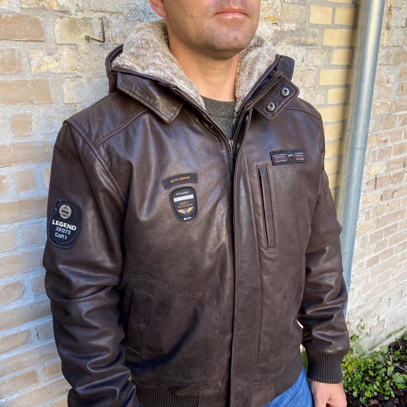 Captain vinter läderjacka - Avtagbar huva och foder - Brun - Herr