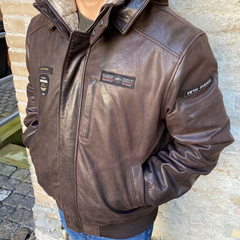 Captain vinter läderjacka - Avtagbar huva och foder - Brun - Herr