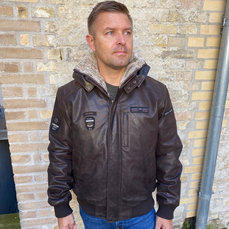 Captain vinter läderjacka - Avtagbar huva och foder - Brun - Herr