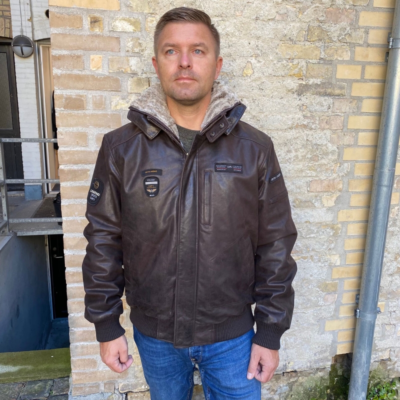 Captain vinter läderjacka - Avtagbar huva och foder - Brun - Herr