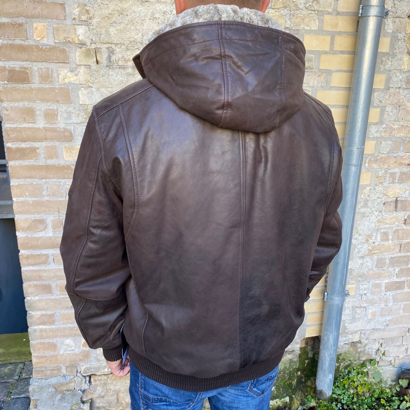 Captain vinter läderjacka - Avtagbar huva och foder - Brun - Herr