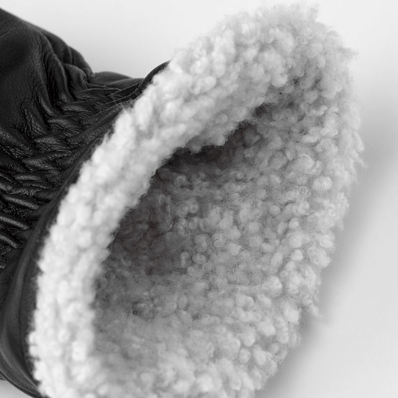 Kathryn dameluffe - Blød sort hairsheep skind med perlelamme foer - Hestra 19171