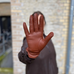 Cognac dame skindhandske - Mejse fra Levinsky - Blød skind og varmt foer