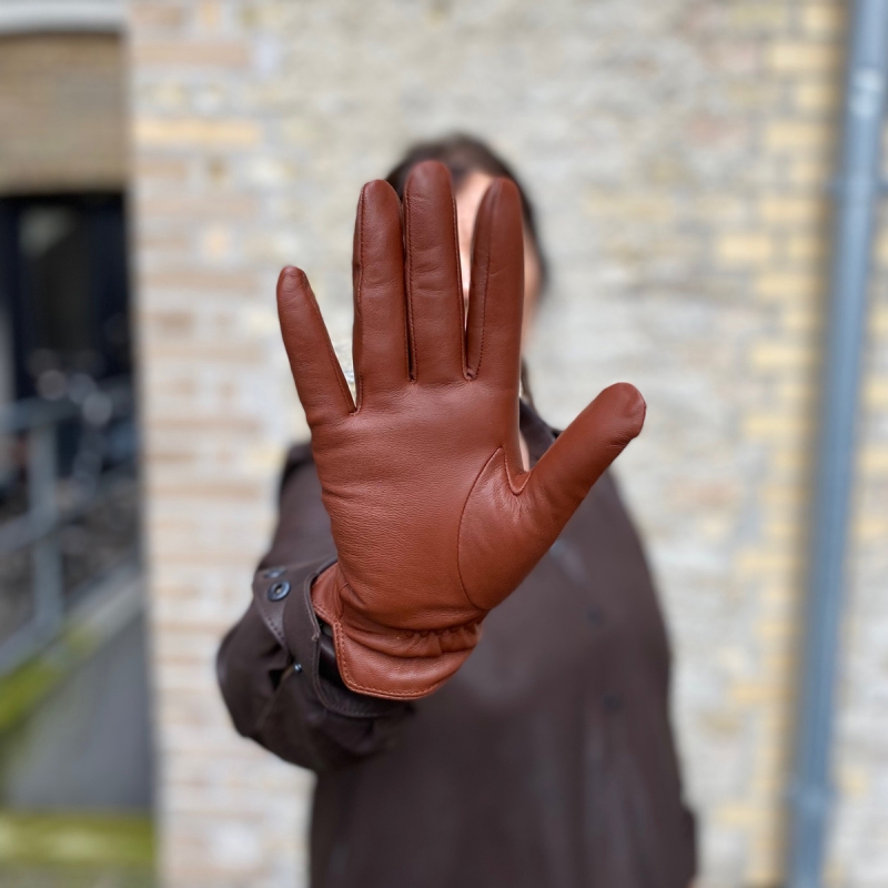 Cognac dame skindhandske - Mejse fra Levinsky - Blød skind og varmt foer
