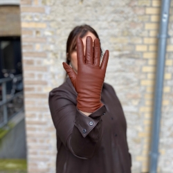 Cognac dame skindhandske - Mejse fra Levinsky - Blød skind og varmt foer