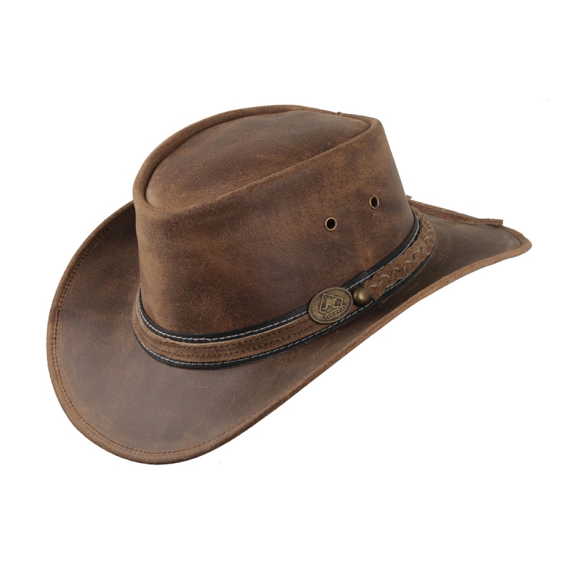 Irving cowboyhatt i kraftigt brunt läder - Perfekt för uteliv