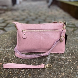 Marilyn skuldertaske og clutch - To i en - varm rosa skind - Freja skind
