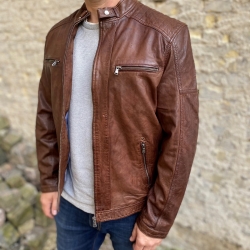 Herre skindjakke - Blød og let kvalitet - Tabacco farve - Freja skind