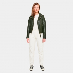 Cinnamon dame bikerjakke i grøn skind - Rock and blue - Freja skind