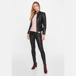 Svarta skinnleggings - Stretch och hög midja - Mjuk lammskinn