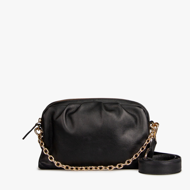 Layla Lay Lay crossbody-väska - Mjuk svart läder - Rem och kedja - Treats
