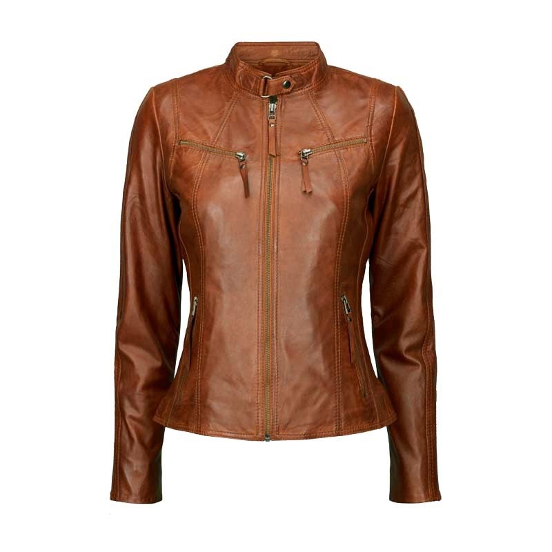 Cognac dame skindjakke - Freja skind