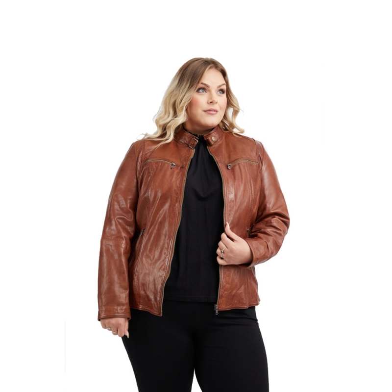 Cognac dame skindjakke - Freja skind