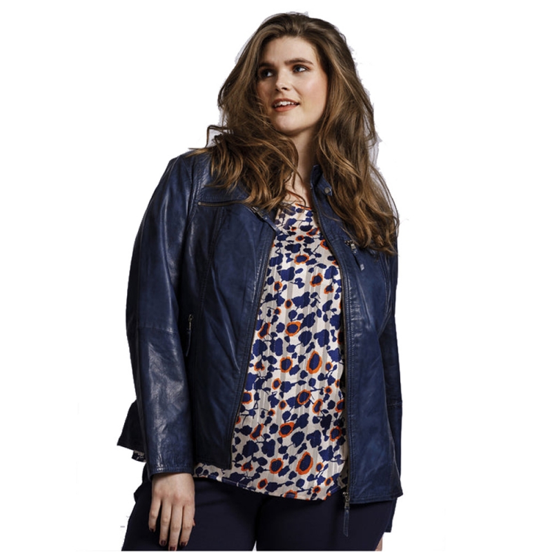 Blå plus size skindjakke - sporty design