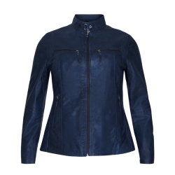 Blå plus size skindjakke - sporty design