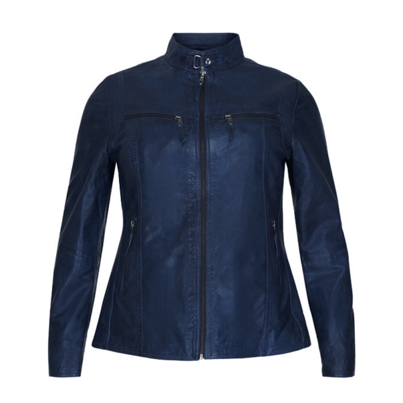 Blå plus size skindjakke - sporty design