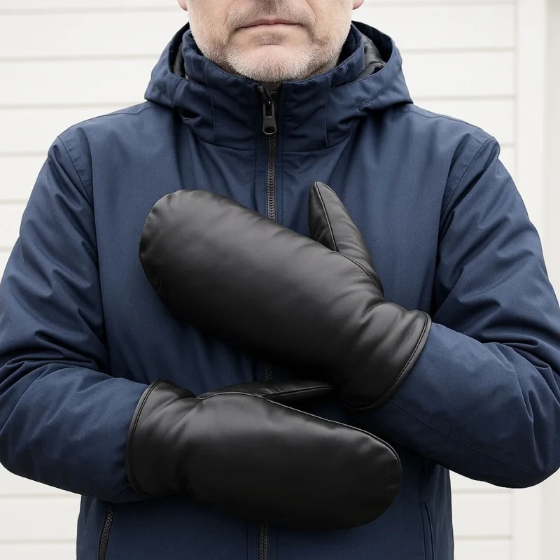 Mand med sorte skindluffer