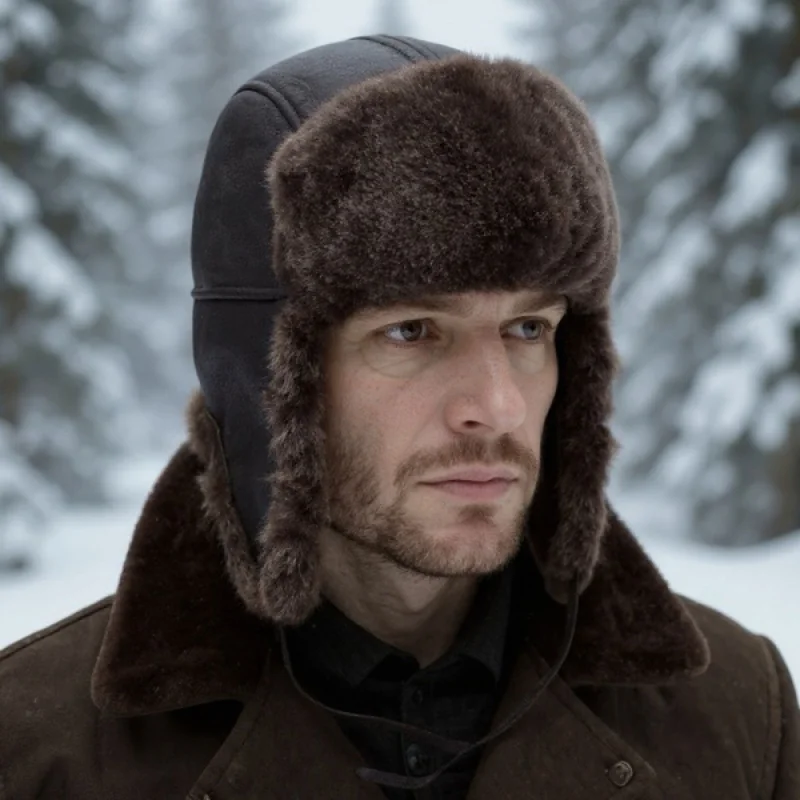 Mand med mørkebrun ushanka